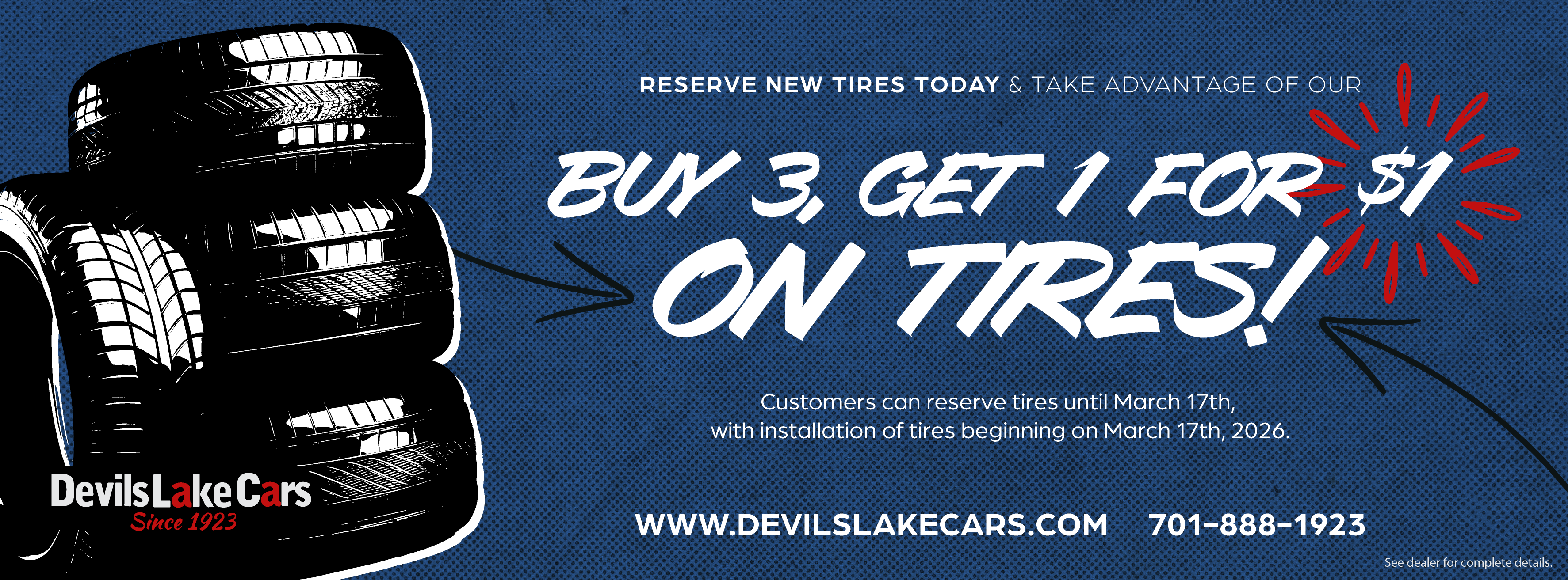 Buy 3 Tires, Get 1 for $1 - Devils Lake Cars